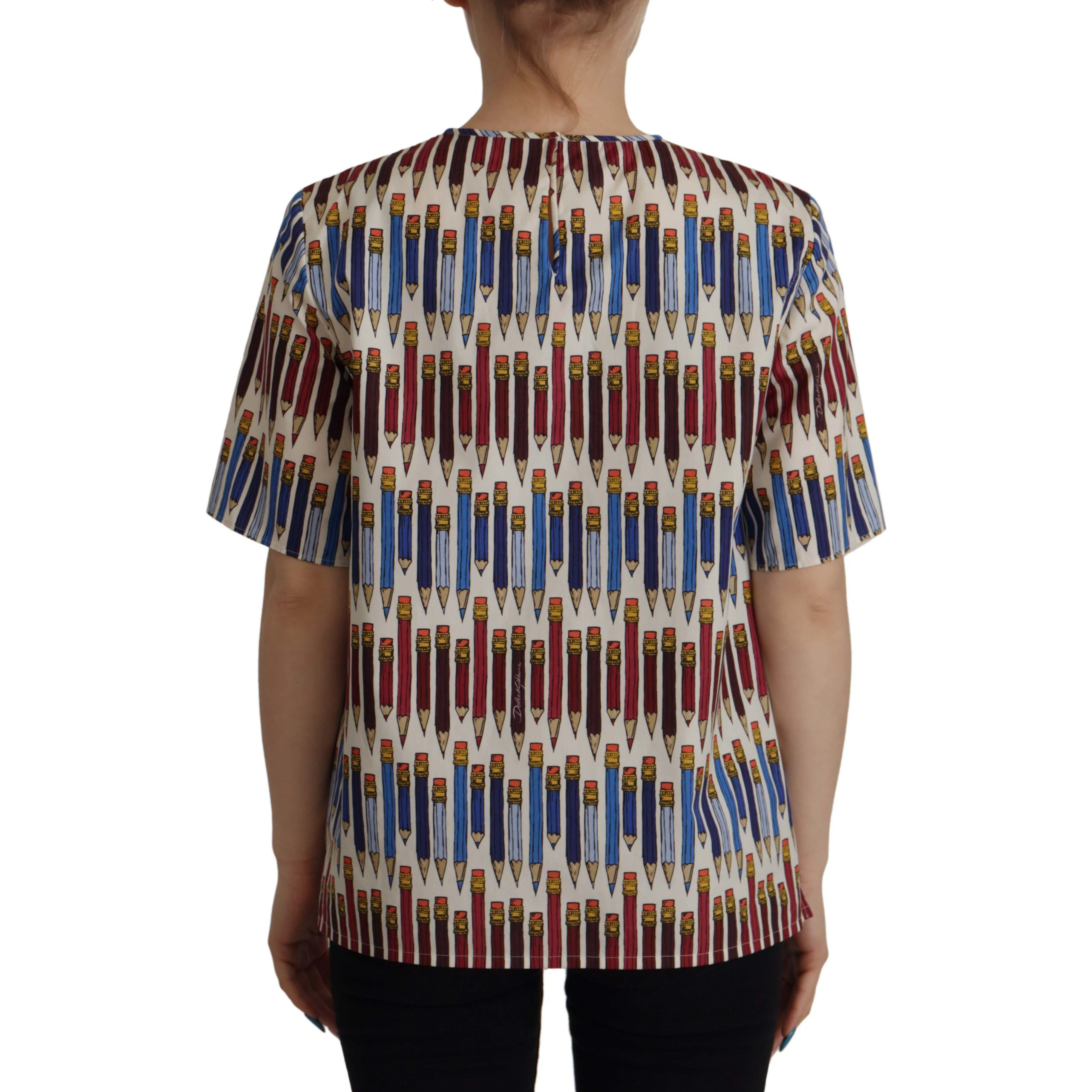 White Pencil Print Cotton T-shirt Blouse