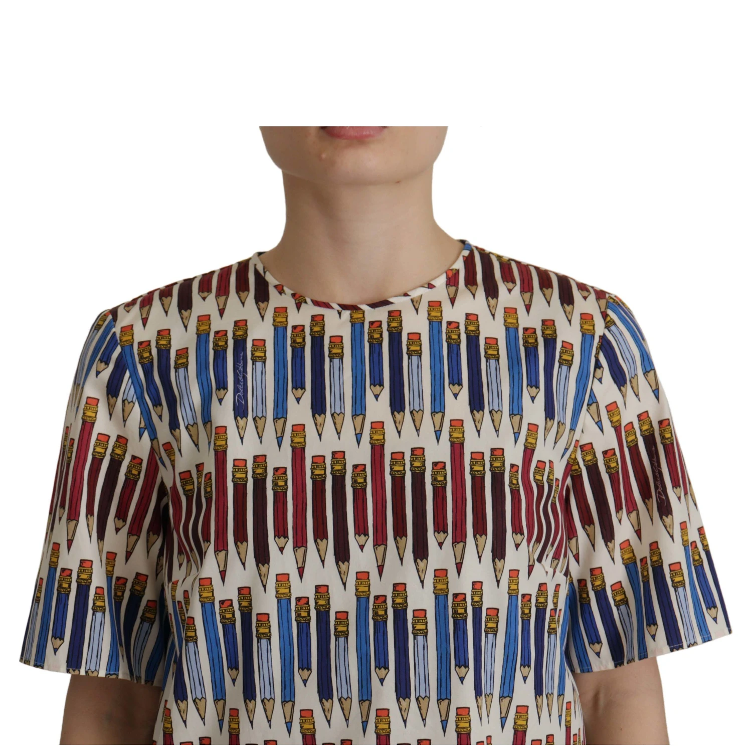 White Pencil Print Cotton T-shirt Blouse