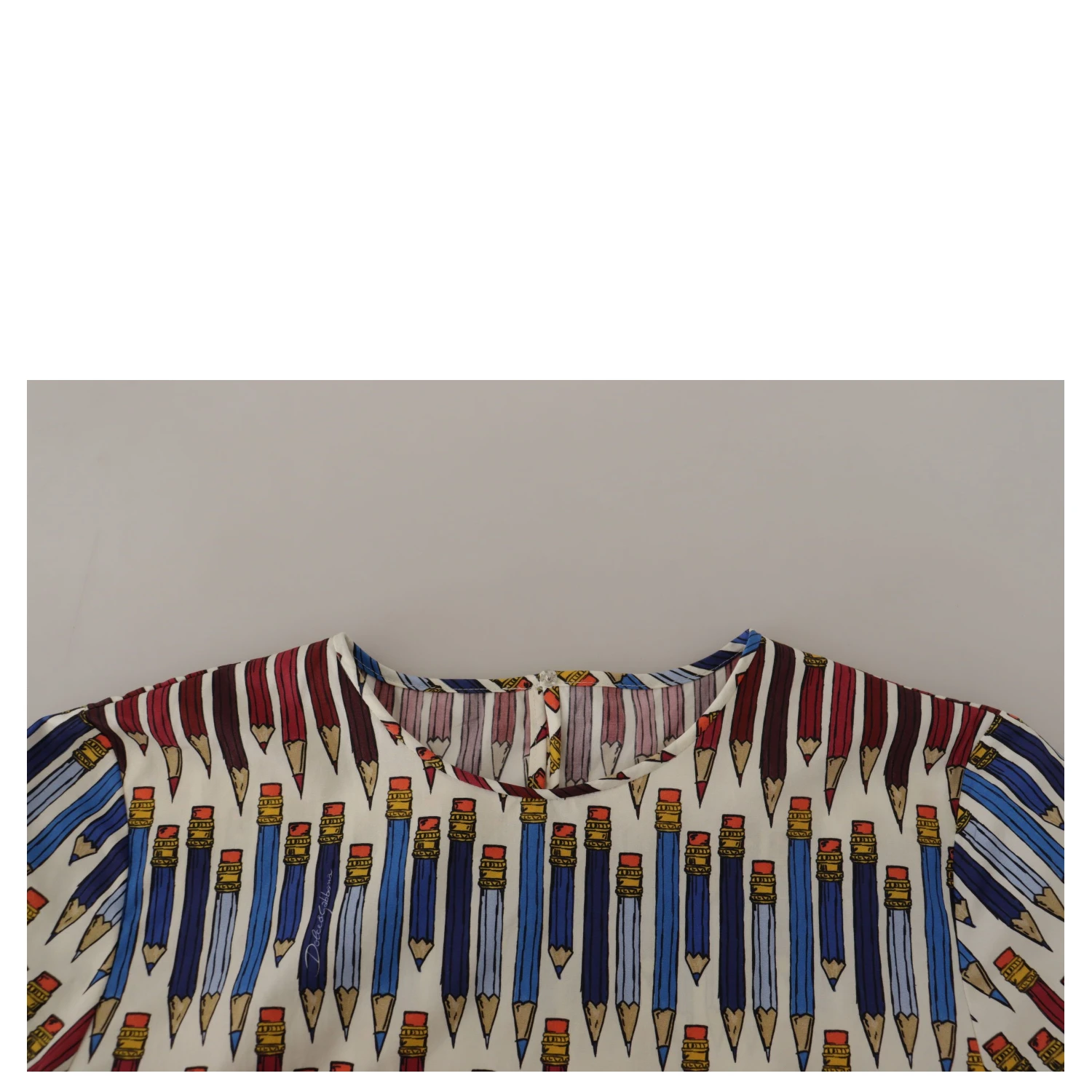 White Pencil Print Cotton T-shirt Blouse
