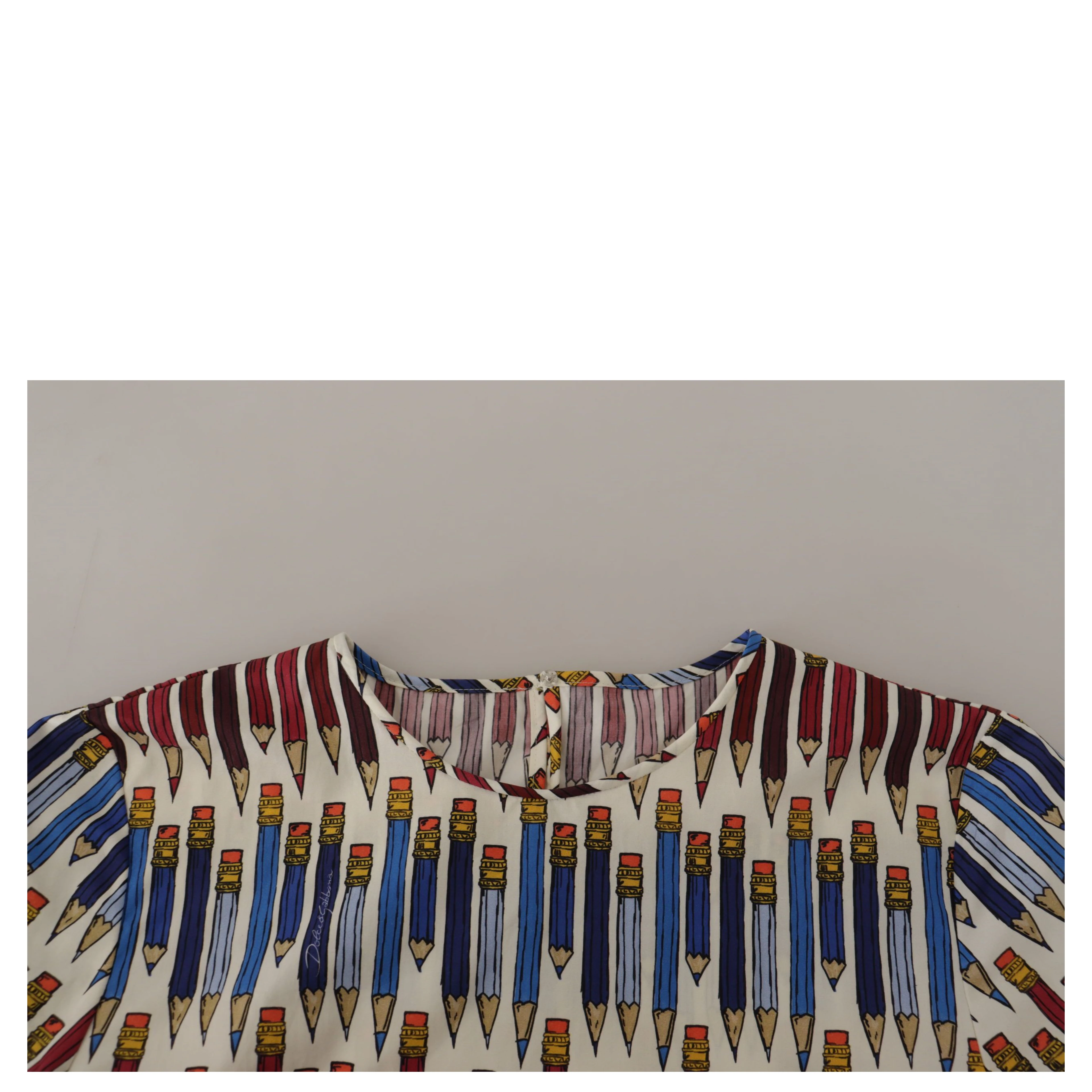 White Pencil Print Cotton T-shirt Blouse