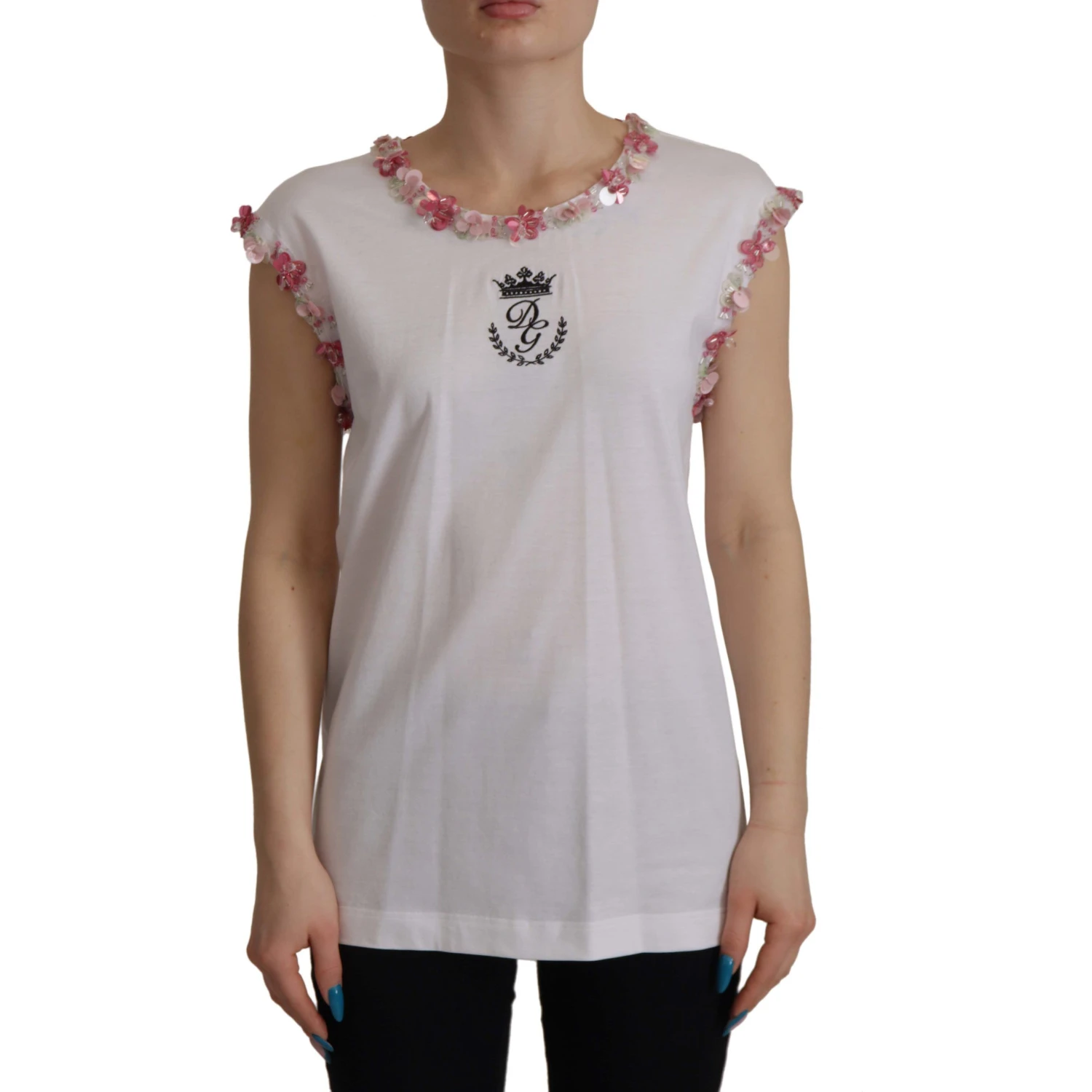 White DG Crown Floral Sequin T-shirt