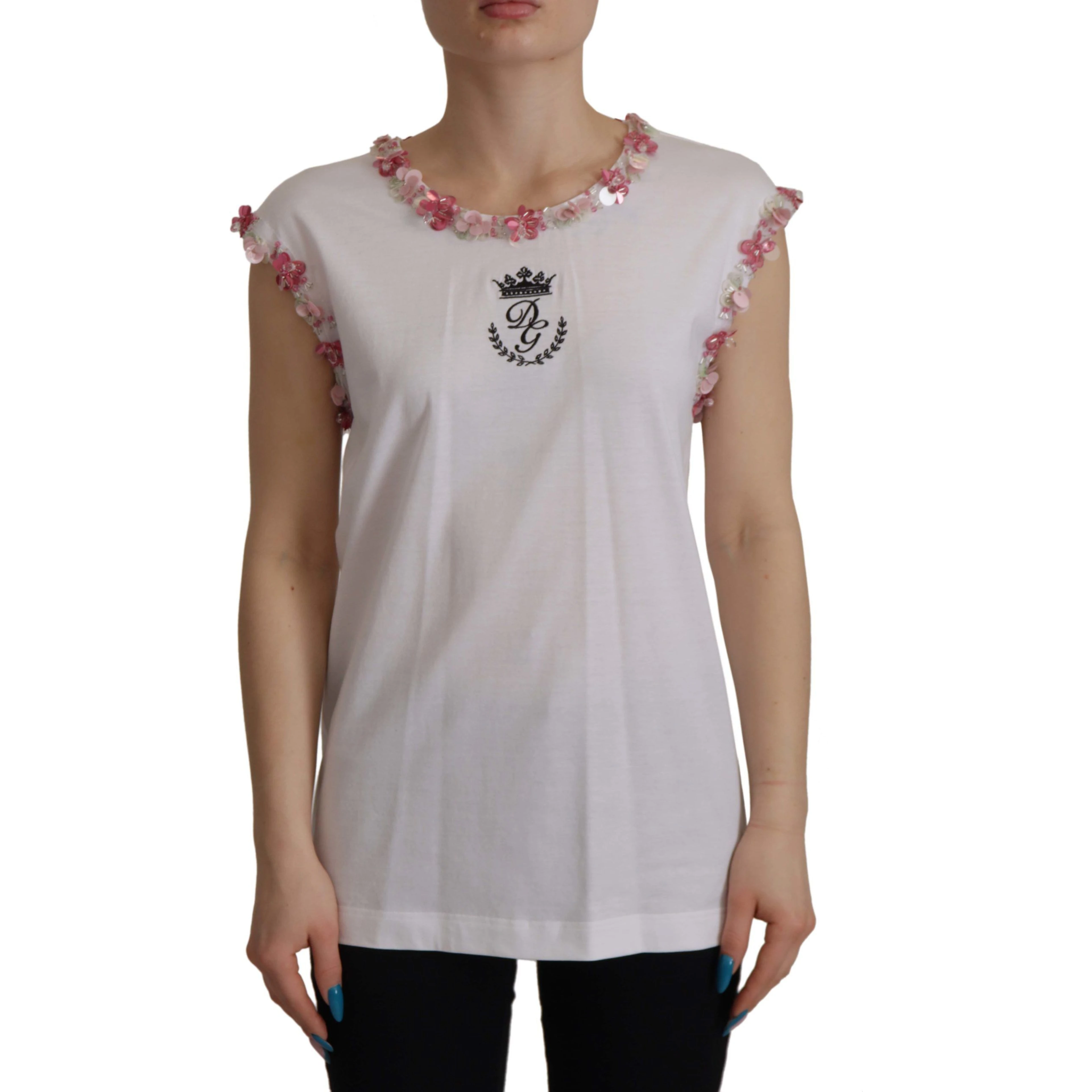 White DG Crown Floral Sequin T-shirt