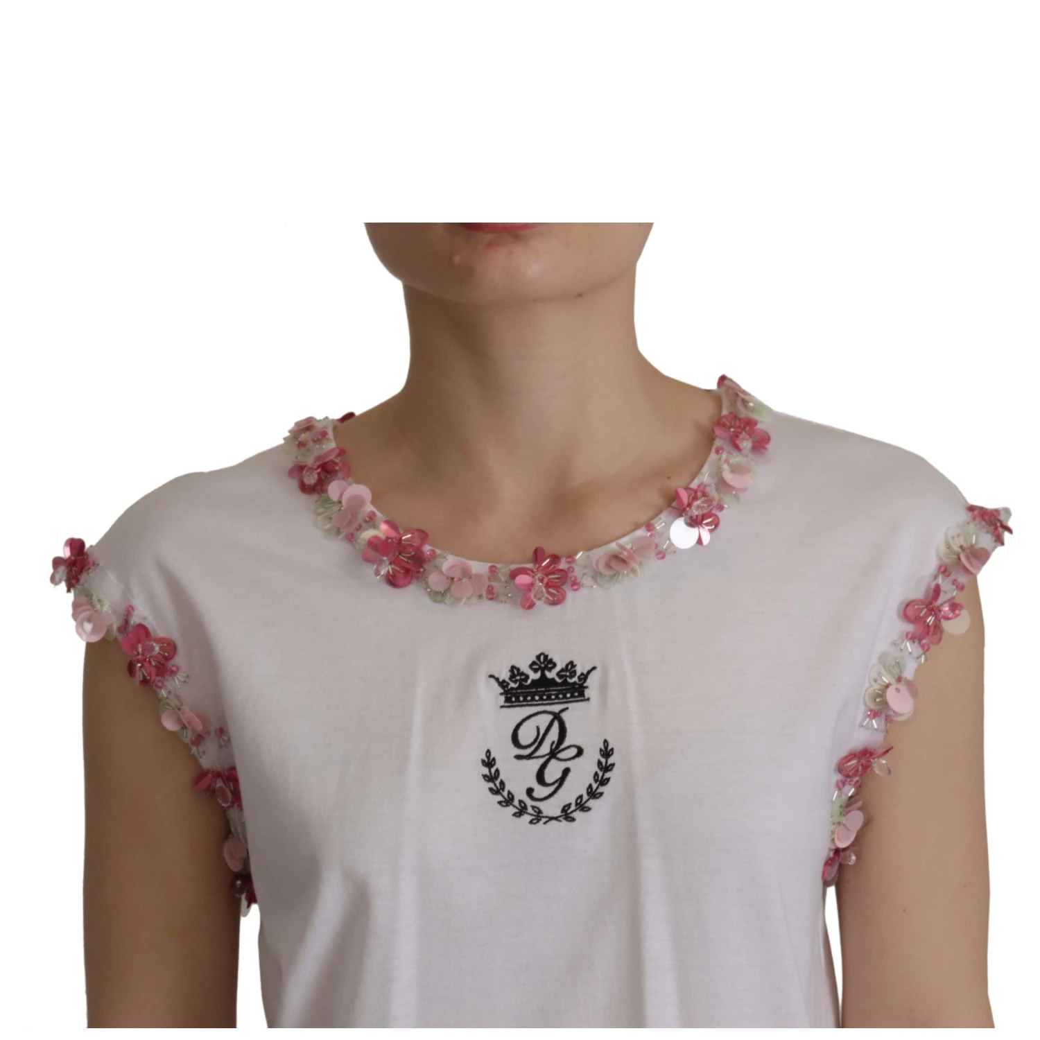 White DG Crown Floral Sequin T-shirt