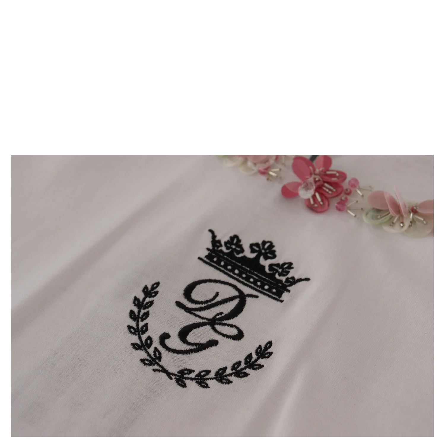 White DG Crown Floral Sequin T-shirt