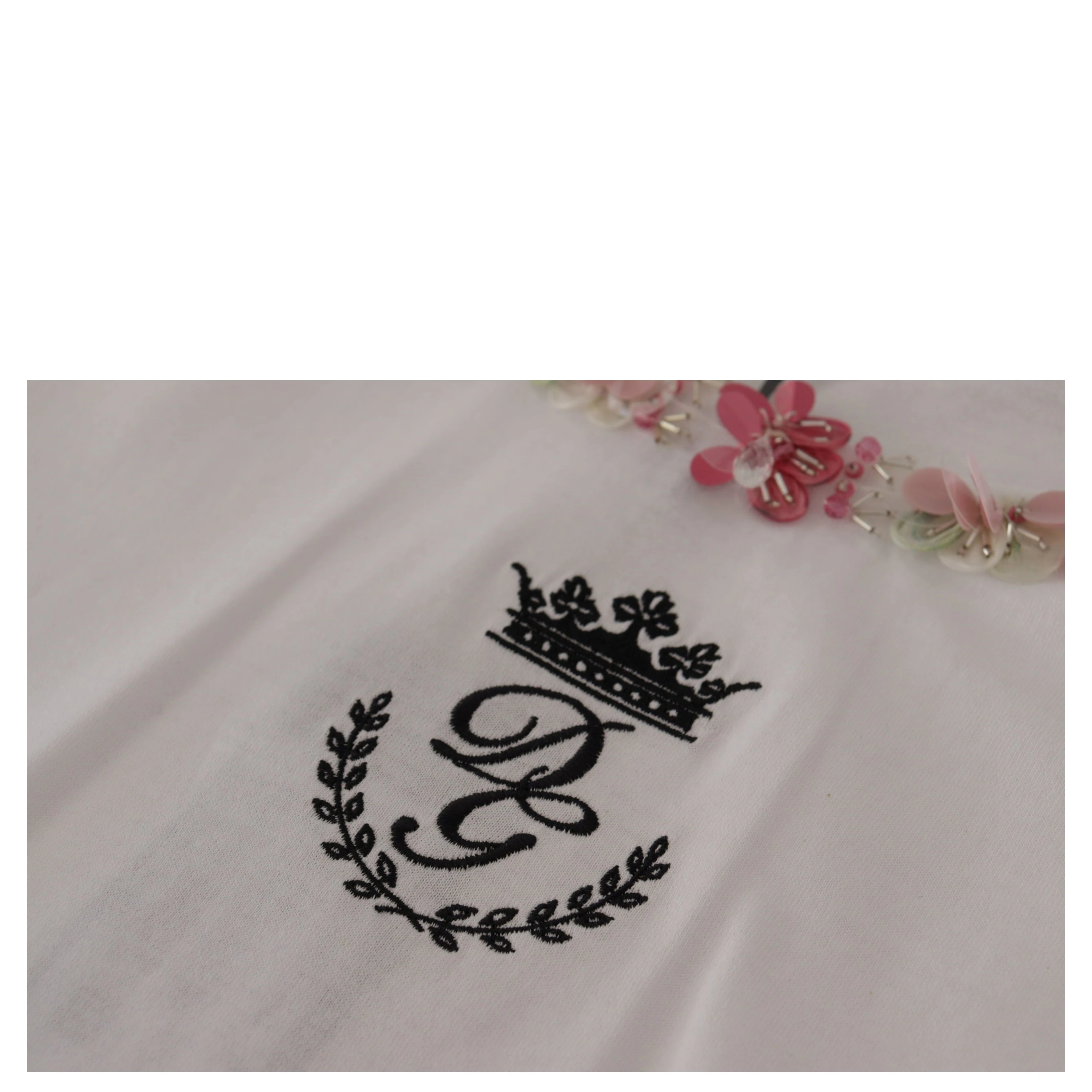 White DG Crown Floral Sequin T-shirt