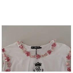 White DG Crown Floral Sequin T-shirt