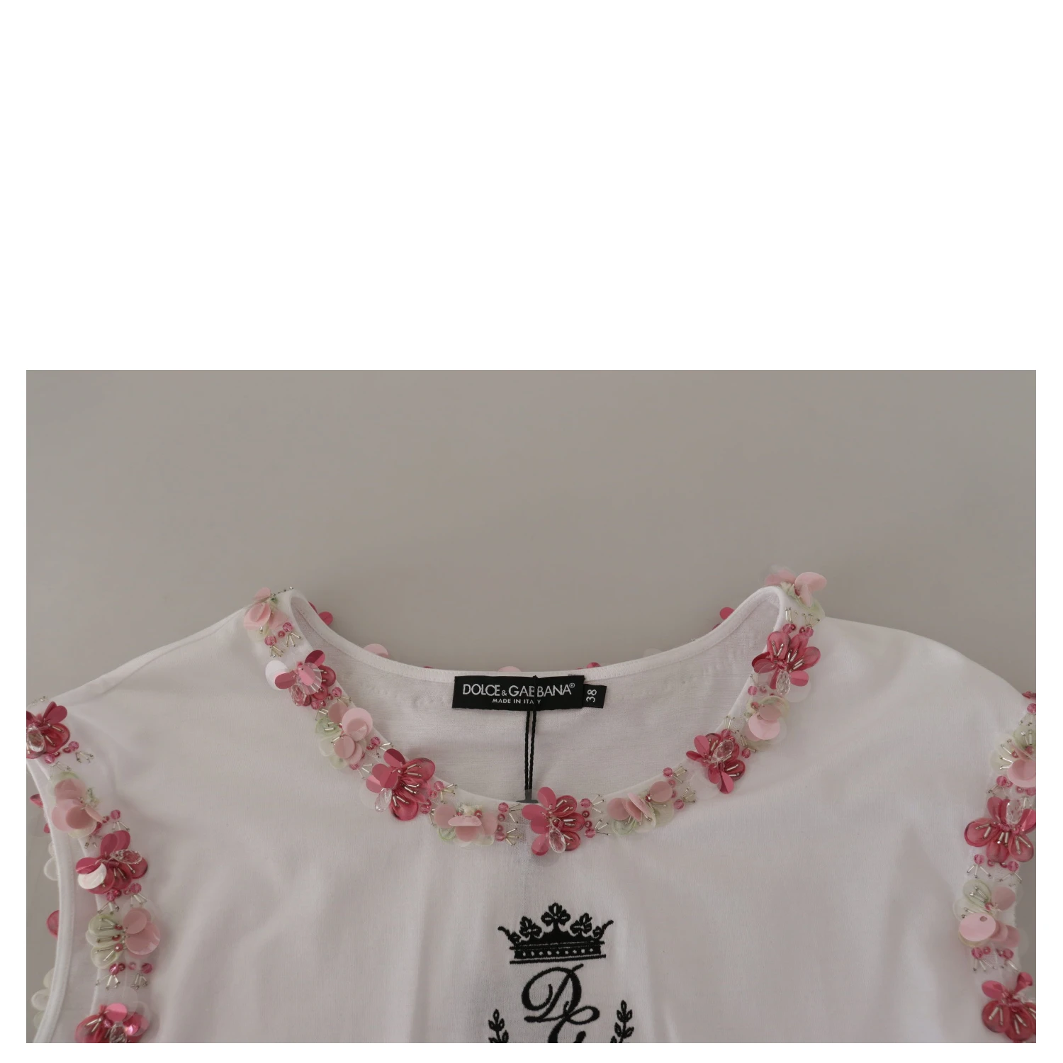 White DG Crown Floral Sequin T-shirt