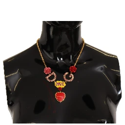 Gold Rose Love Crystal Charm Chain Necklace