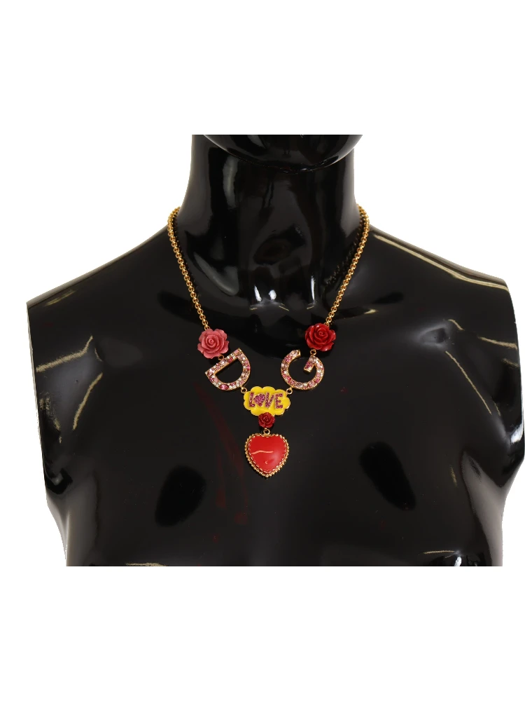 Gold Rose Love Crystal Charm Chain Necklace