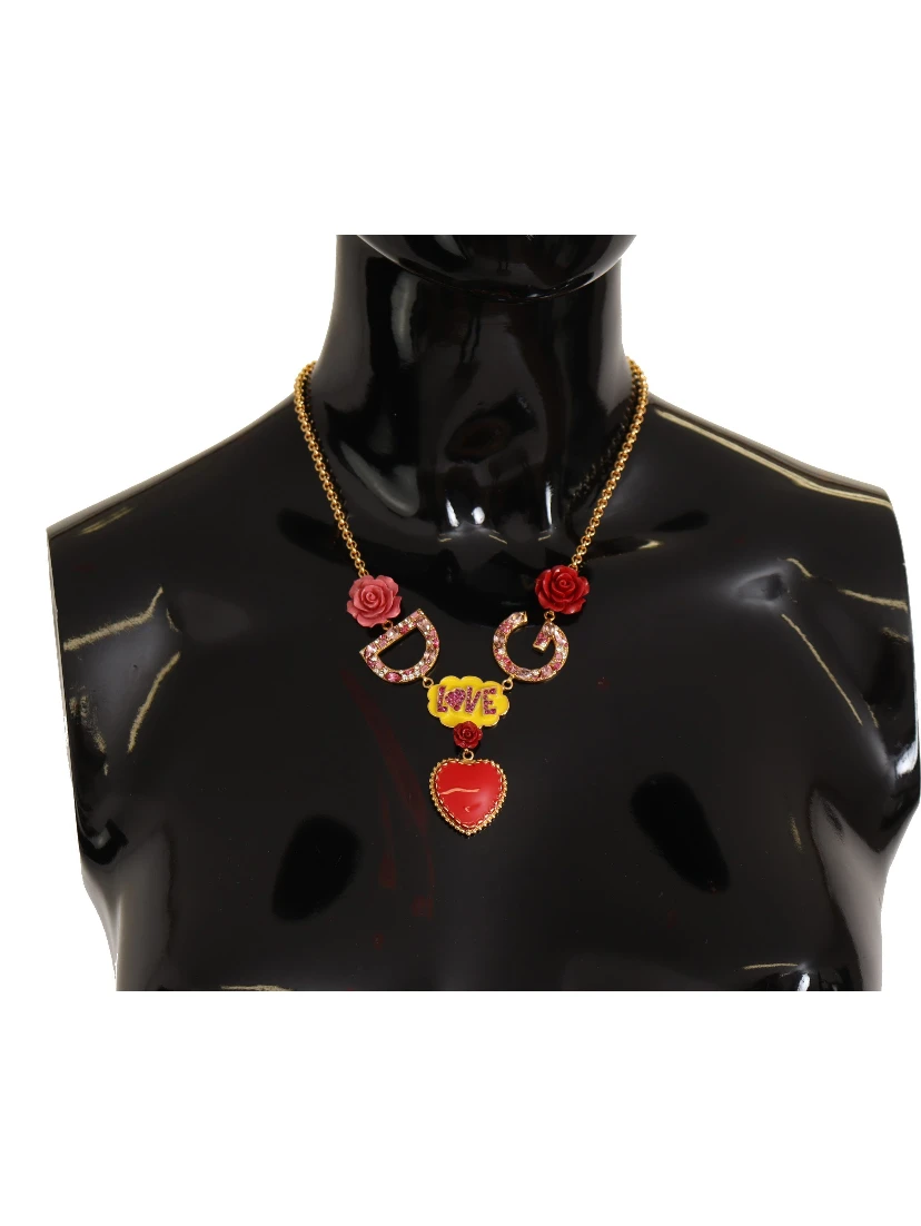 Gold Rose Love Crystal Charm Chain Necklace