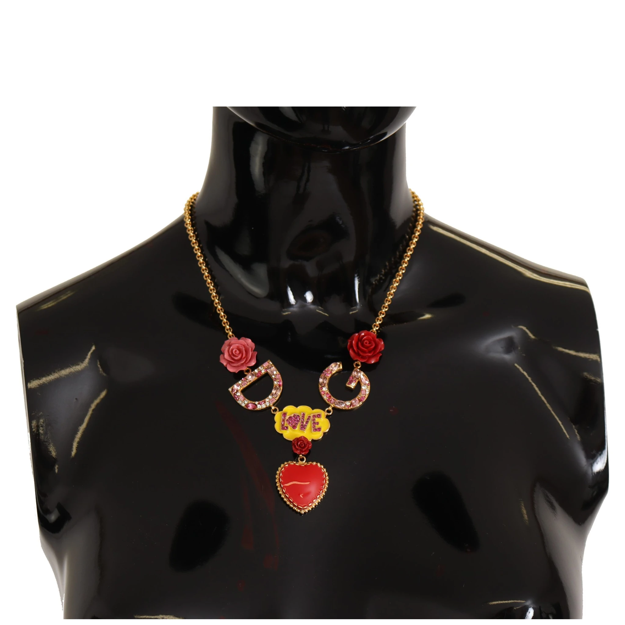 Gold Rose Love Crystal Charm Chain Necklace