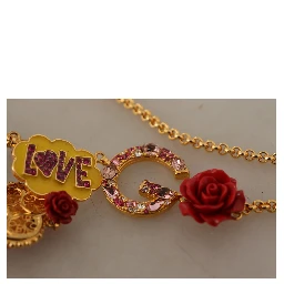 Gold Rose Love Crystal Charm Chain Necklace