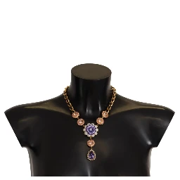 Gold Brass Crystal Purple Pink Pearl Pendants Necklace