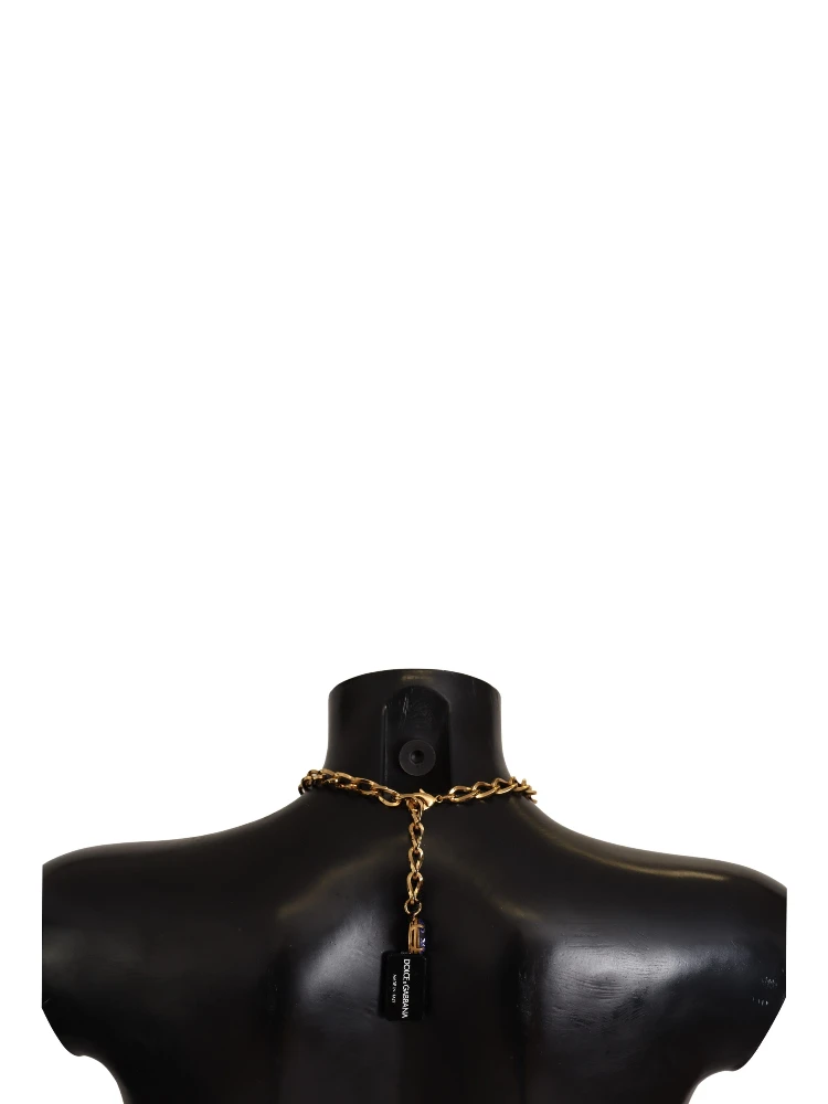 Gold Brass Crystal Purple Pink Pearl Pendants Necklace alternative