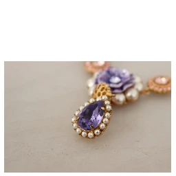 Gold Brass Crystal Purple Pink Pearl Pendants Necklace