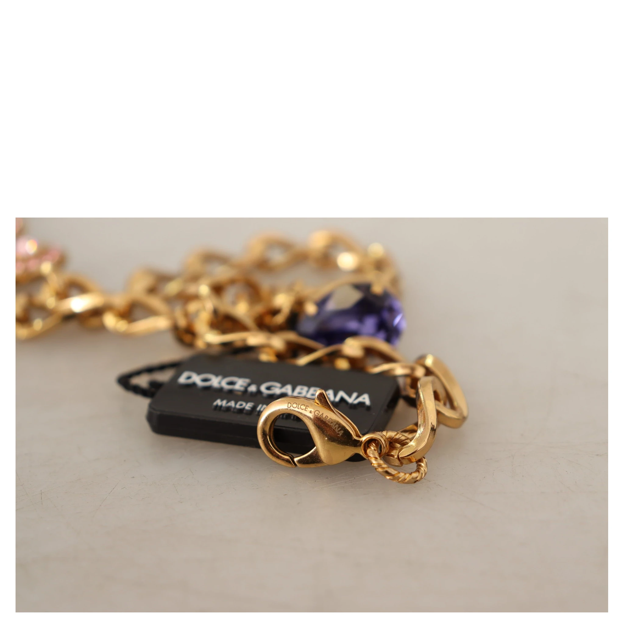 Gold Brass Crystal Purple Pink Pearl Pendants Necklace