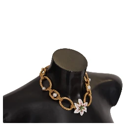 Gold White Lily Floral Chain Statement Necklace