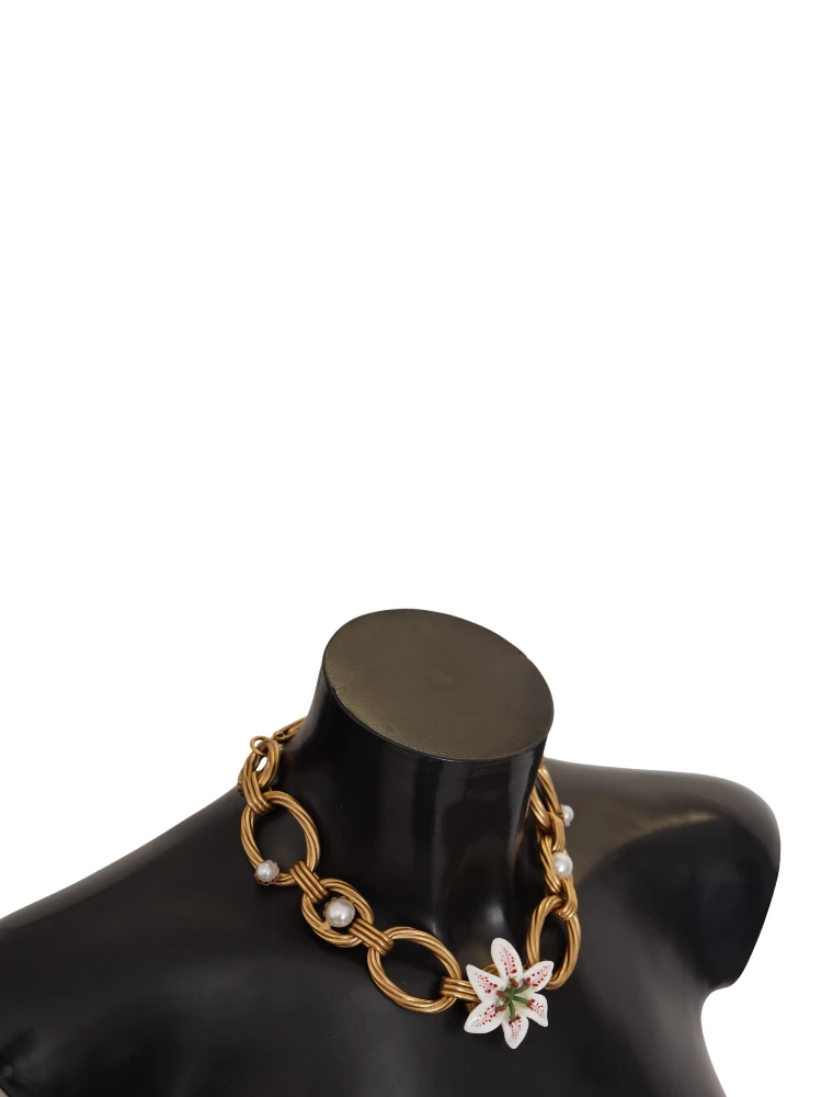 Gold White Lily Floral Chain Statement Necklace alternative