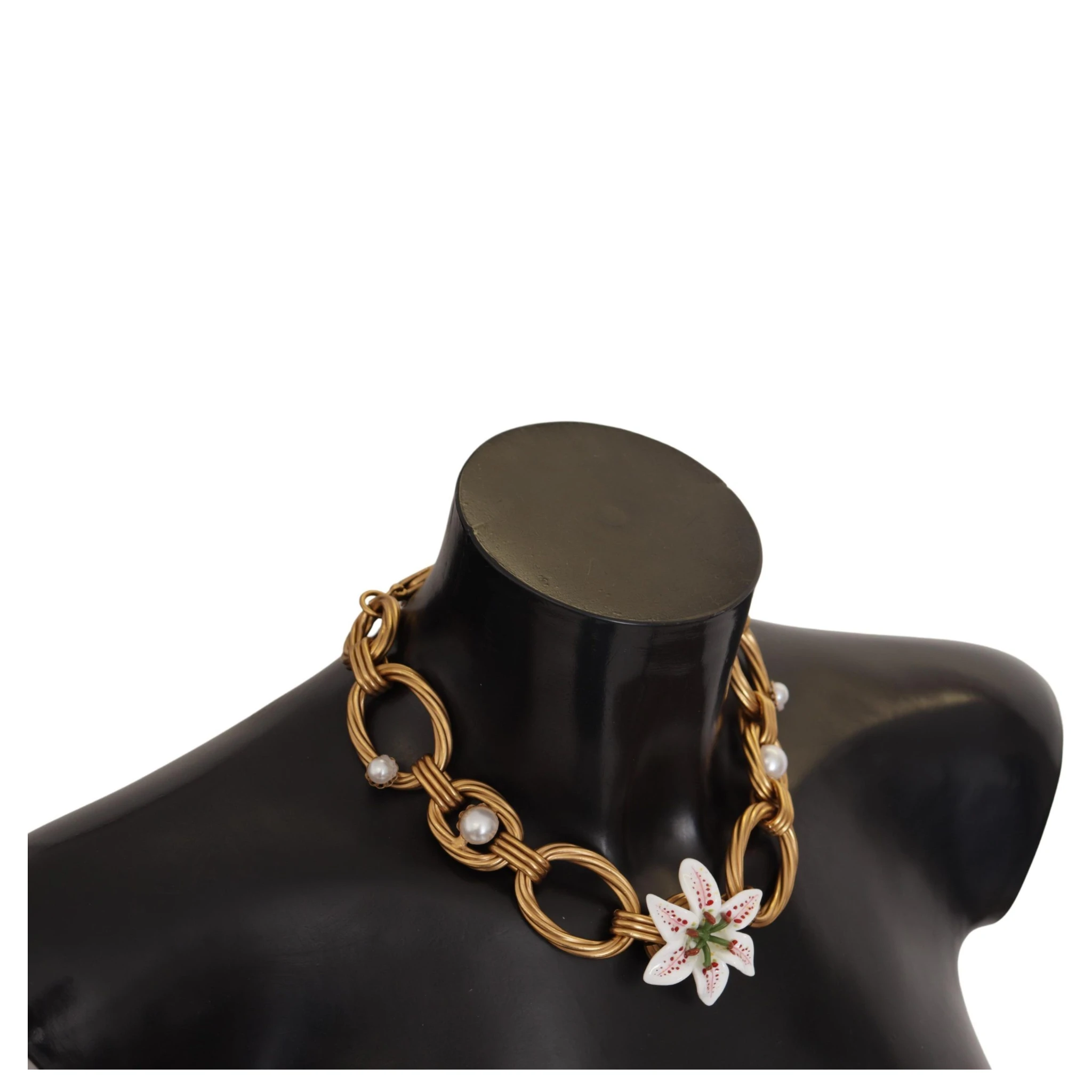 Gold White Lily Floral Chain Statement Necklace