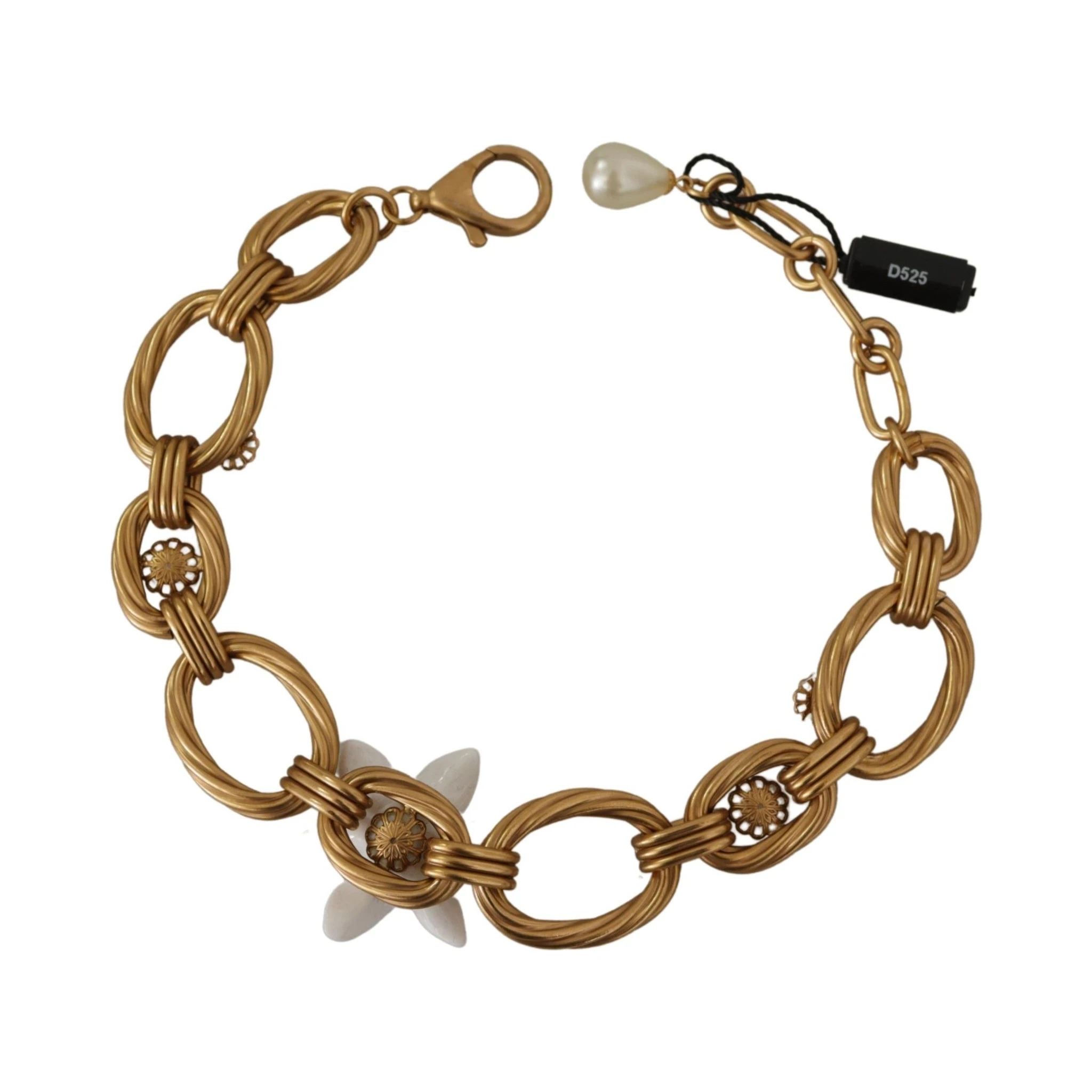 Gold White Lily Floral Chain Statement Necklace