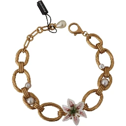 Gold White Lily Floral Chain Statement Necklace