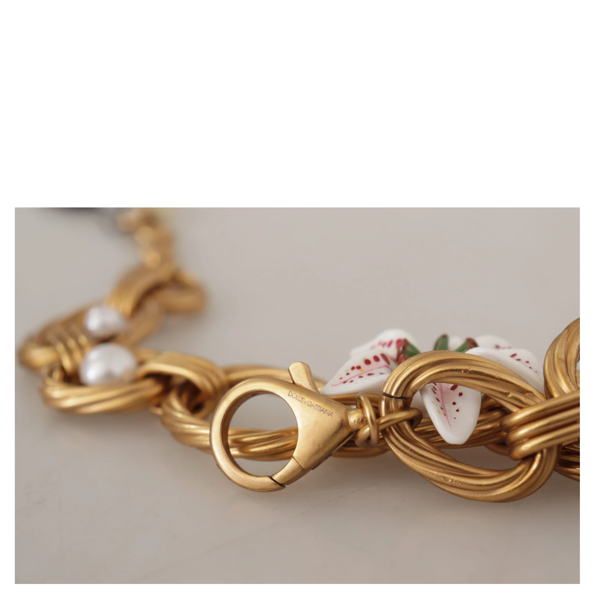 Gold White Lily Floral Chain Statement Necklace