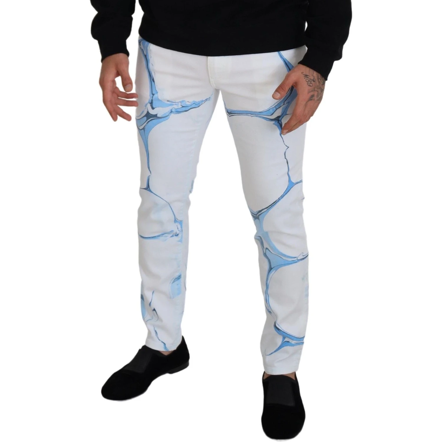 White Blue Denim Cotton Jeans Stretch Skinny Fit Pant