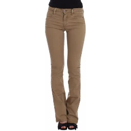 Beige Straight Leg Denim Pants Stretch Jeans