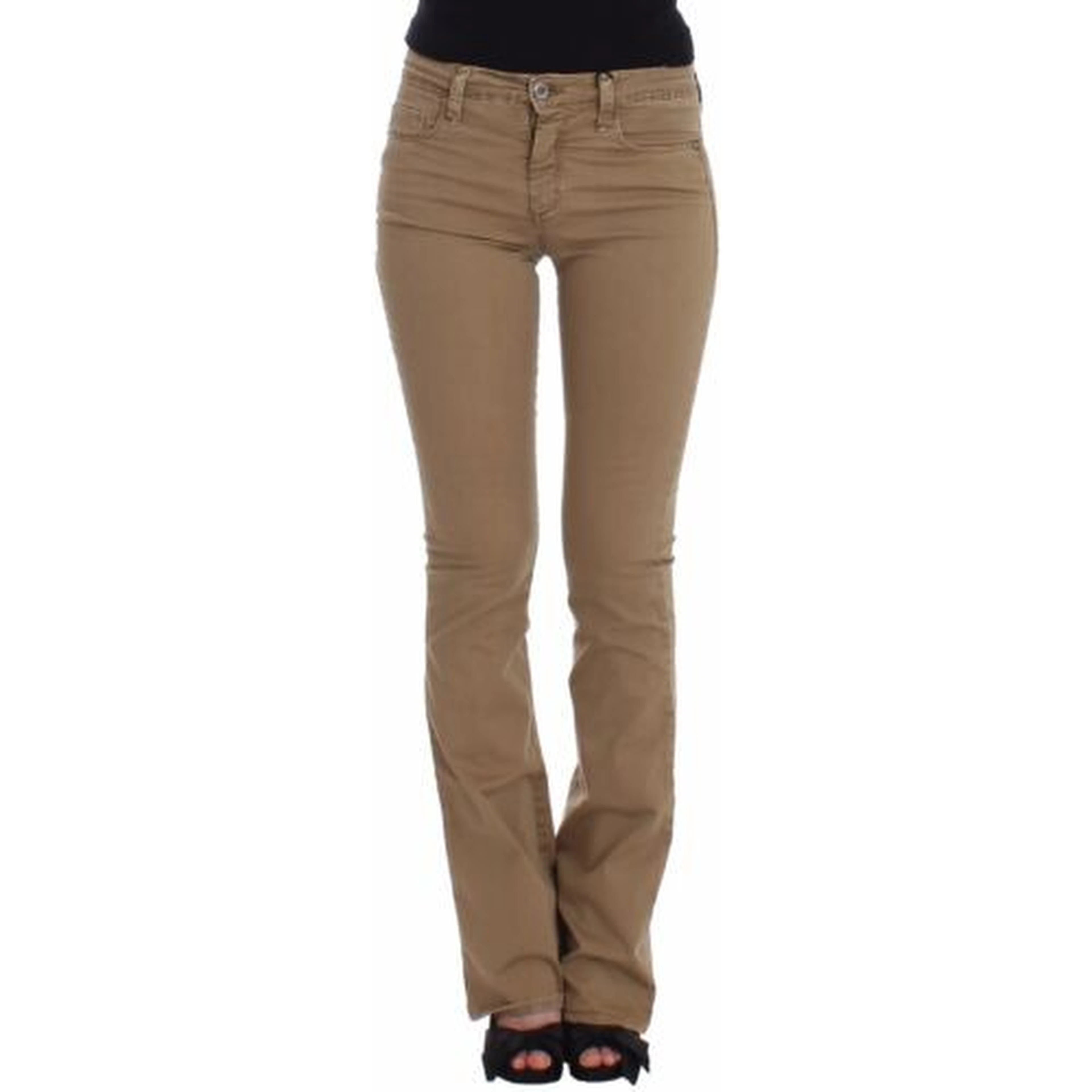 Beige Straight Leg Denim Pants Stretch Jeans