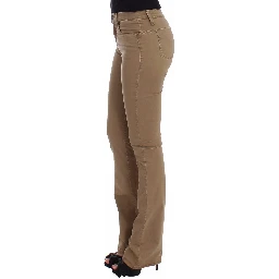 Beige Straight Leg Denim Pants Stretch Jeans