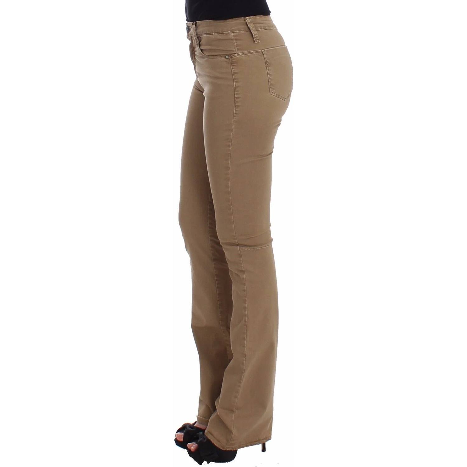 Beige Straight Leg Denim Pants Stretch Jeans
