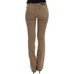Beige Straight Leg Denim Pants Stretch Jeans