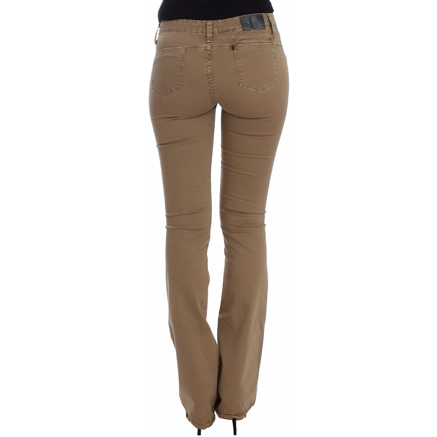 Beige Straight Leg Denim Pants Stretch Jeans