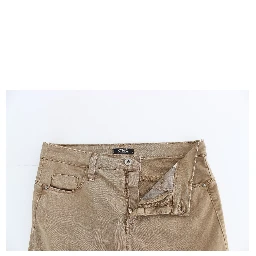 Beige Straight Leg Denim Pants Stretch Jeans