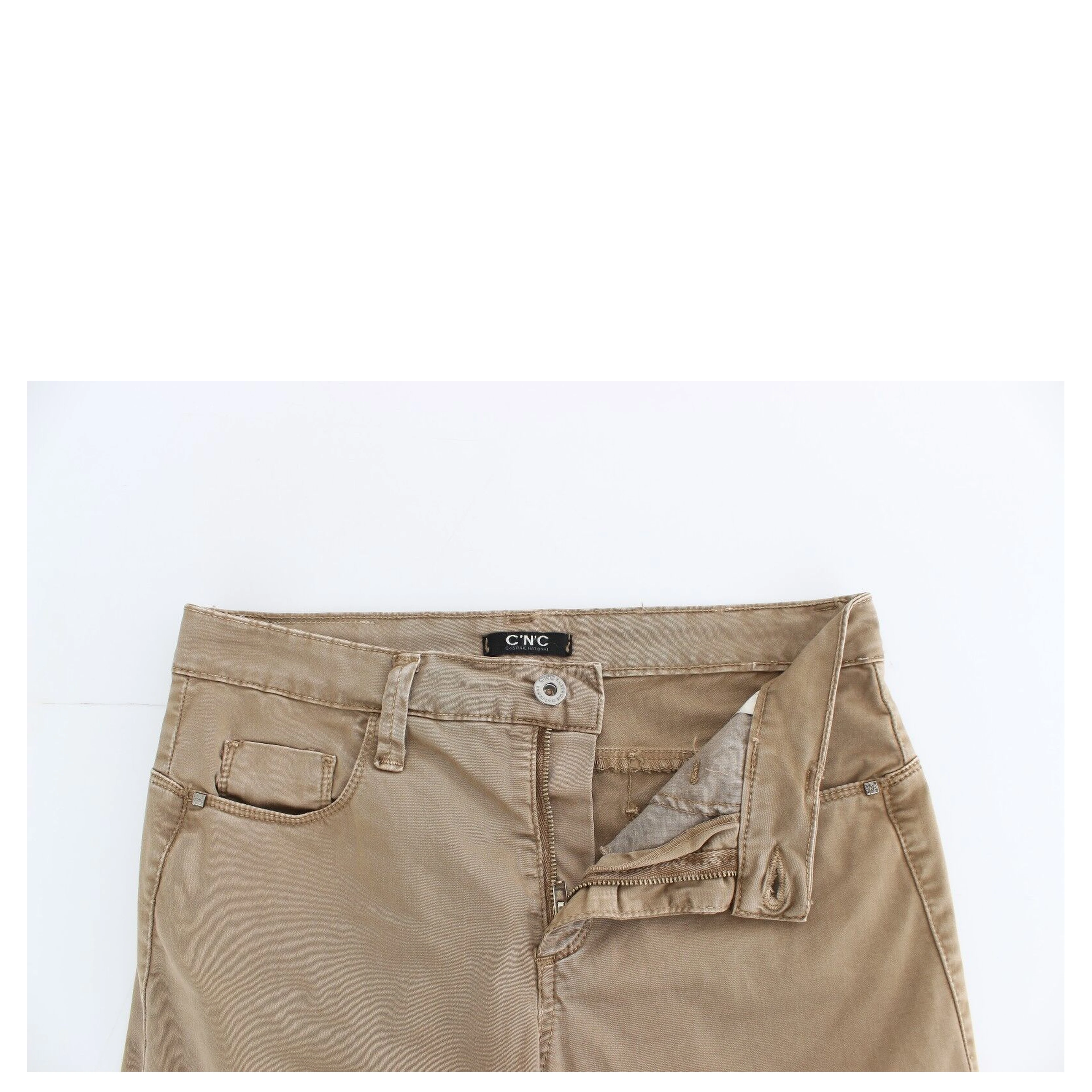 Beige Straight Leg Denim Pants Stretch Jeans