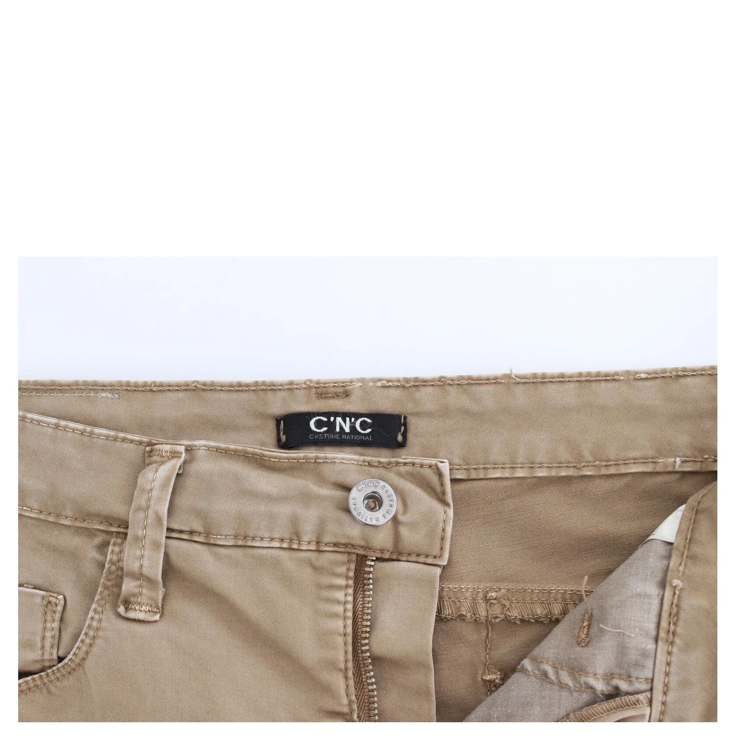 Beige Straight Leg Denim Pants Stretch Jeans