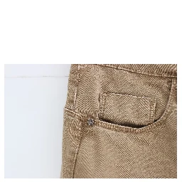 Beige Straight Leg Denim Pants Stretch Jeans