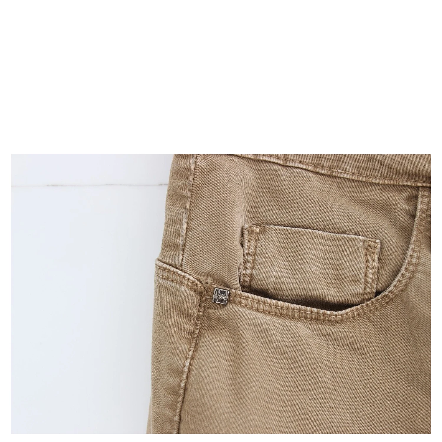 Beige Straight Leg Denim Pants Stretch Jeans