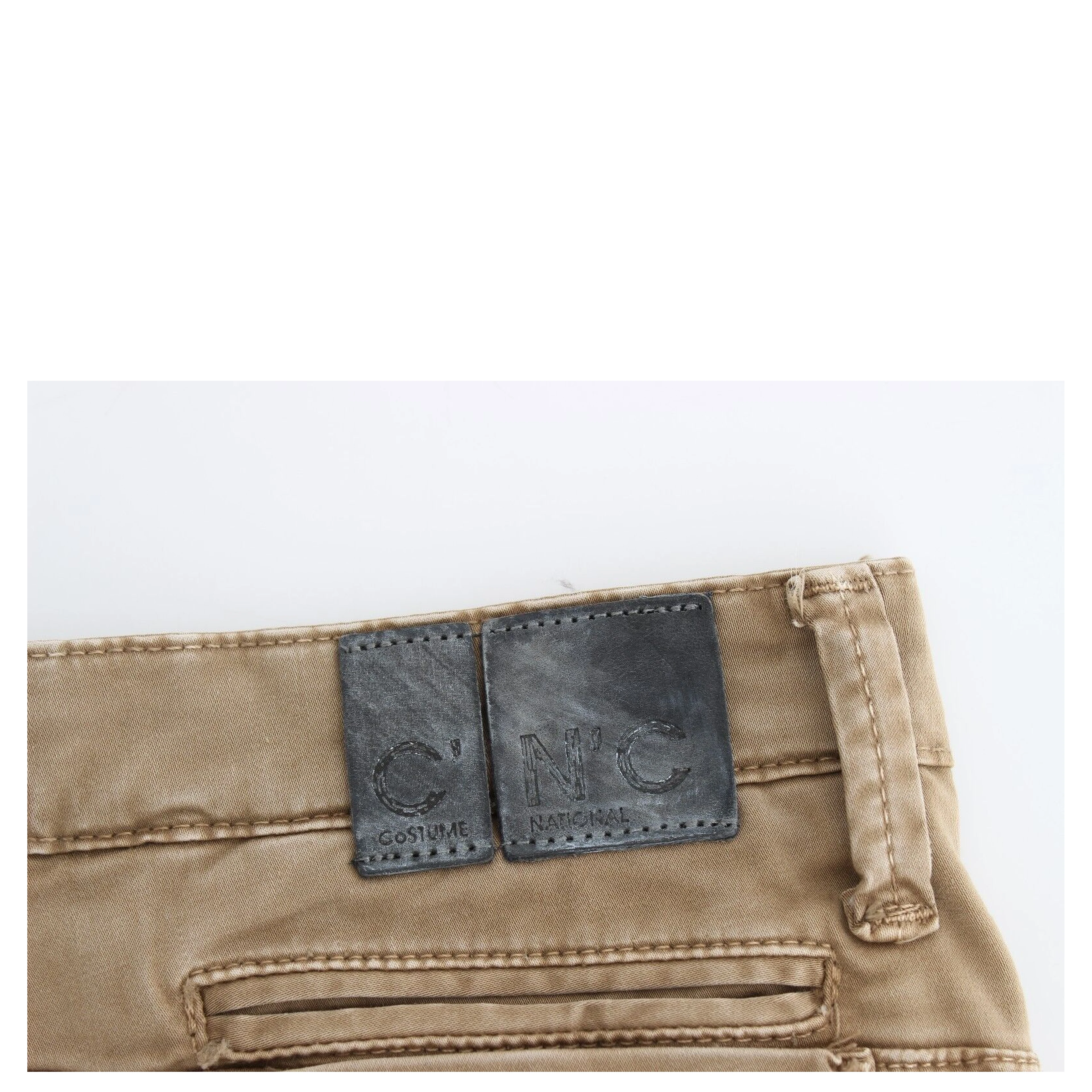 Beige Straight Leg Denim Pants Stretch Jeans