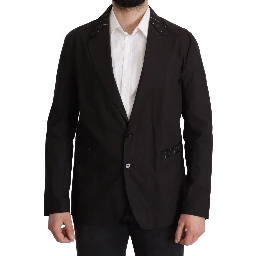 Black Cotton Single Breasted Blazer Jacket