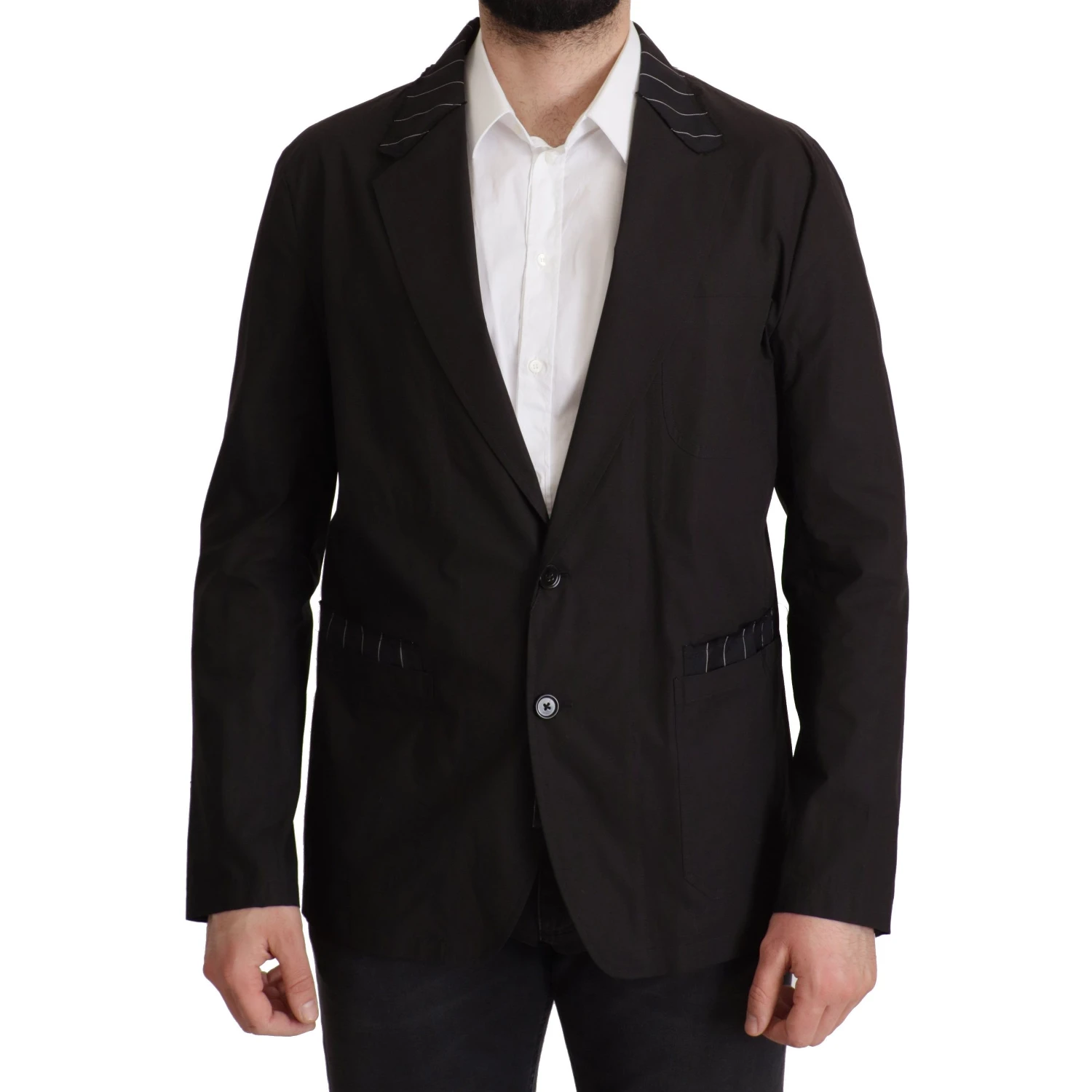 Black Cotton Single Breasted Blazer Jacket