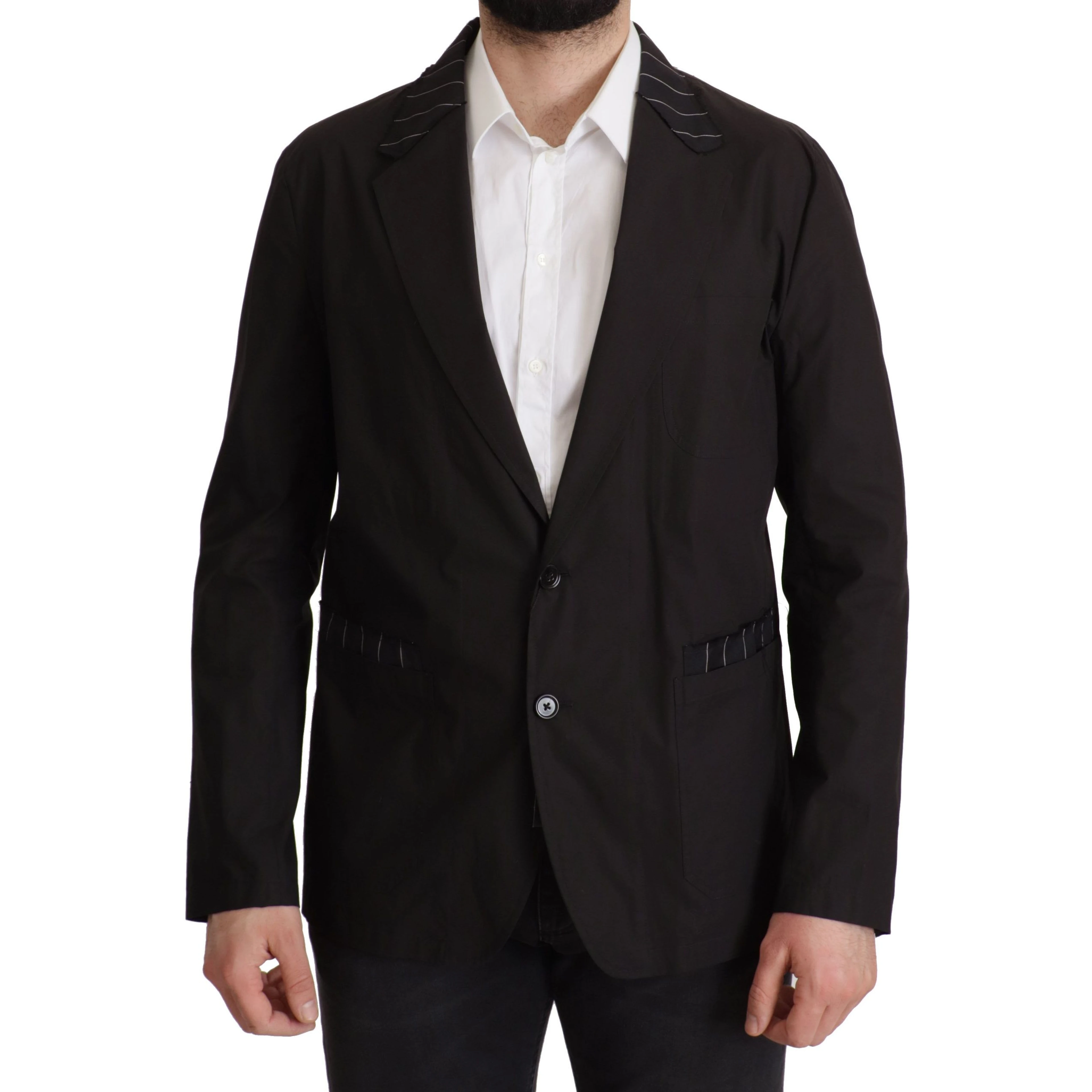 Black Cotton Single Breasted Blazer Jacket
