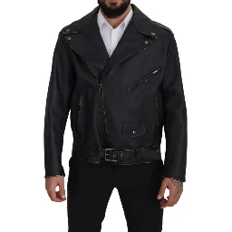 Black Leather Biker Coat Zipper Jacket