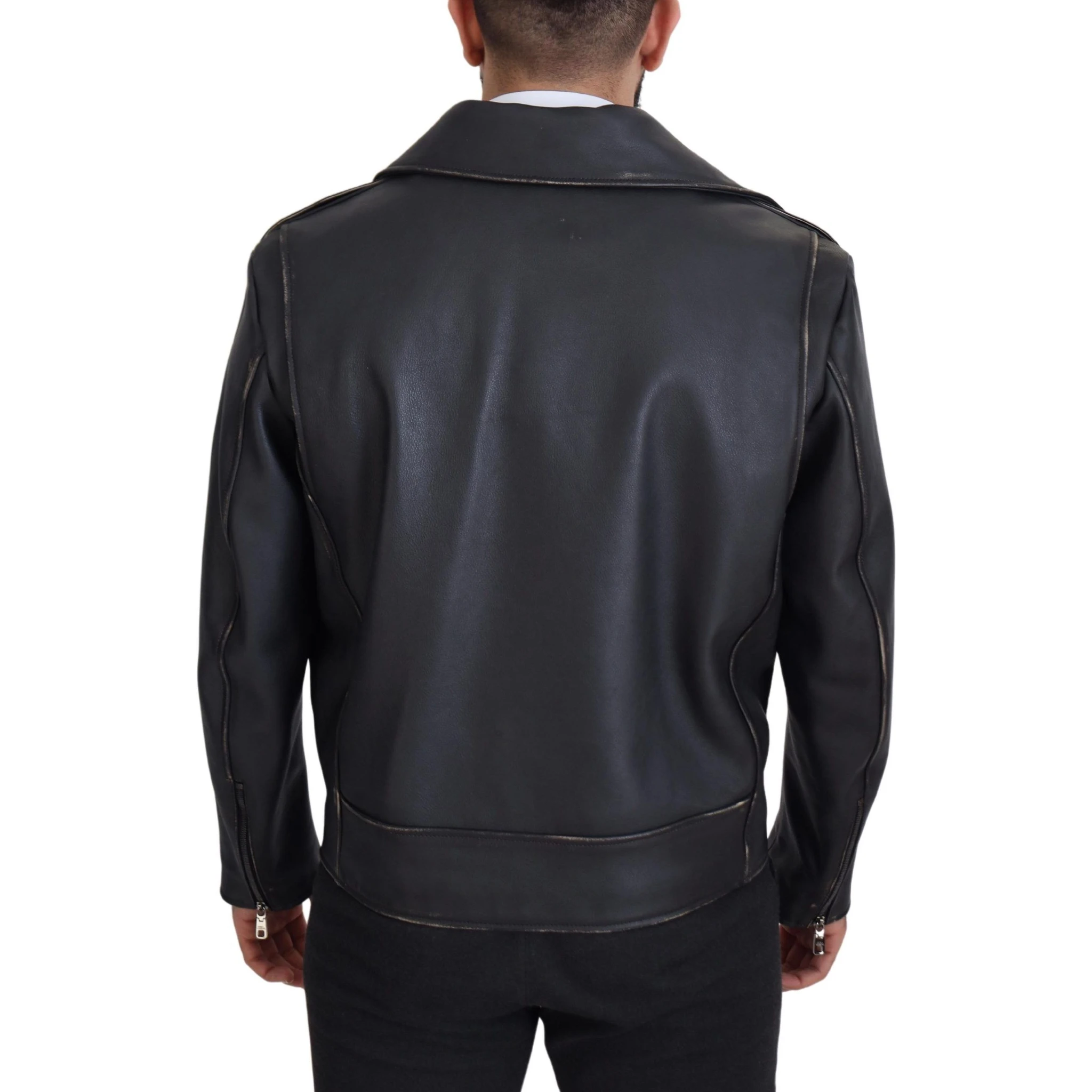 Black Leather Biker Coat Zipper Jacket