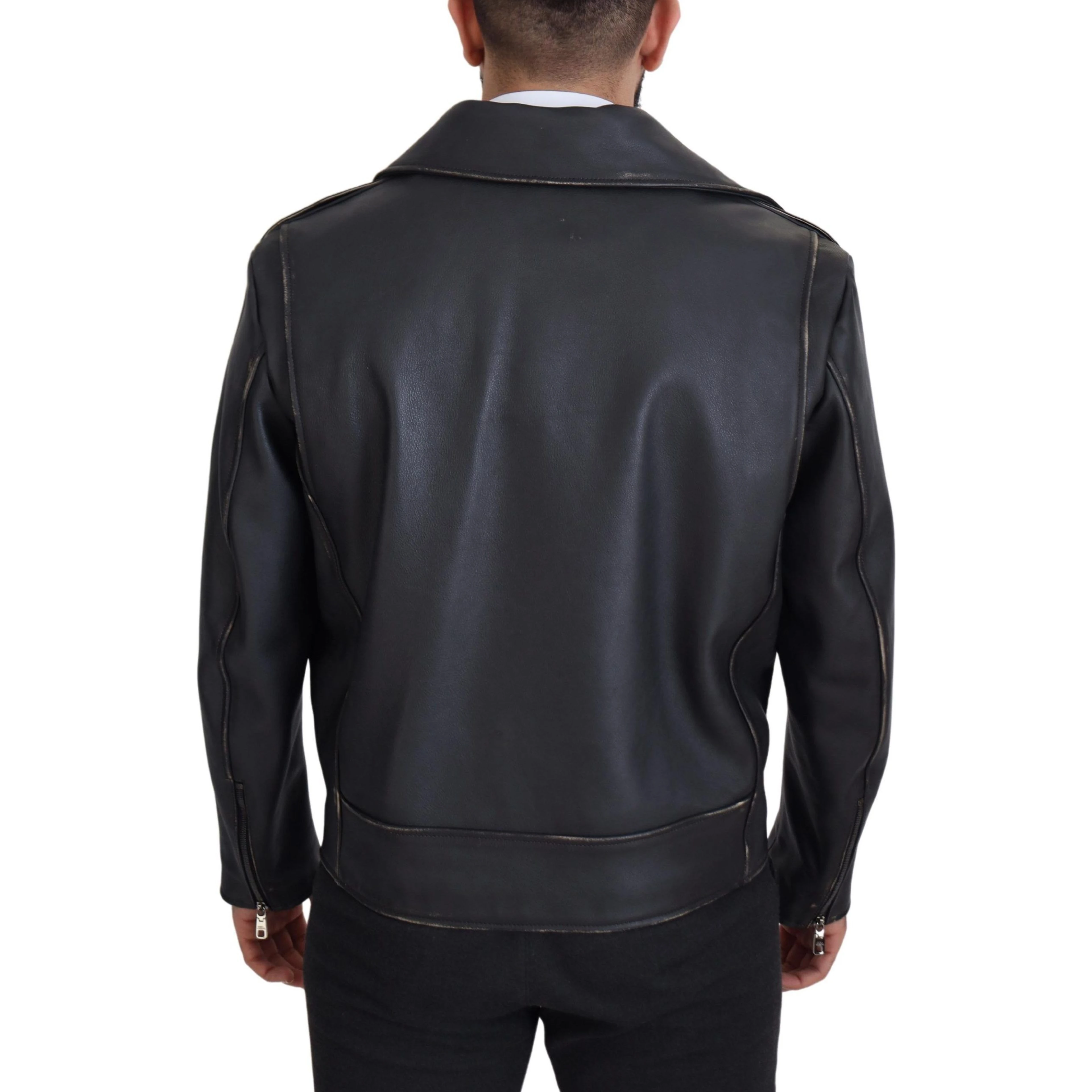 Black Leather Biker Coat Zipper Jacket