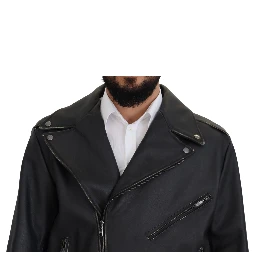 Black Leather Biker Coat Zipper Jacket