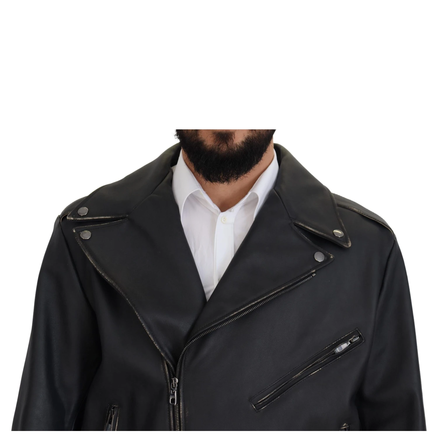 Black Leather Biker Coat Zipper Jacket