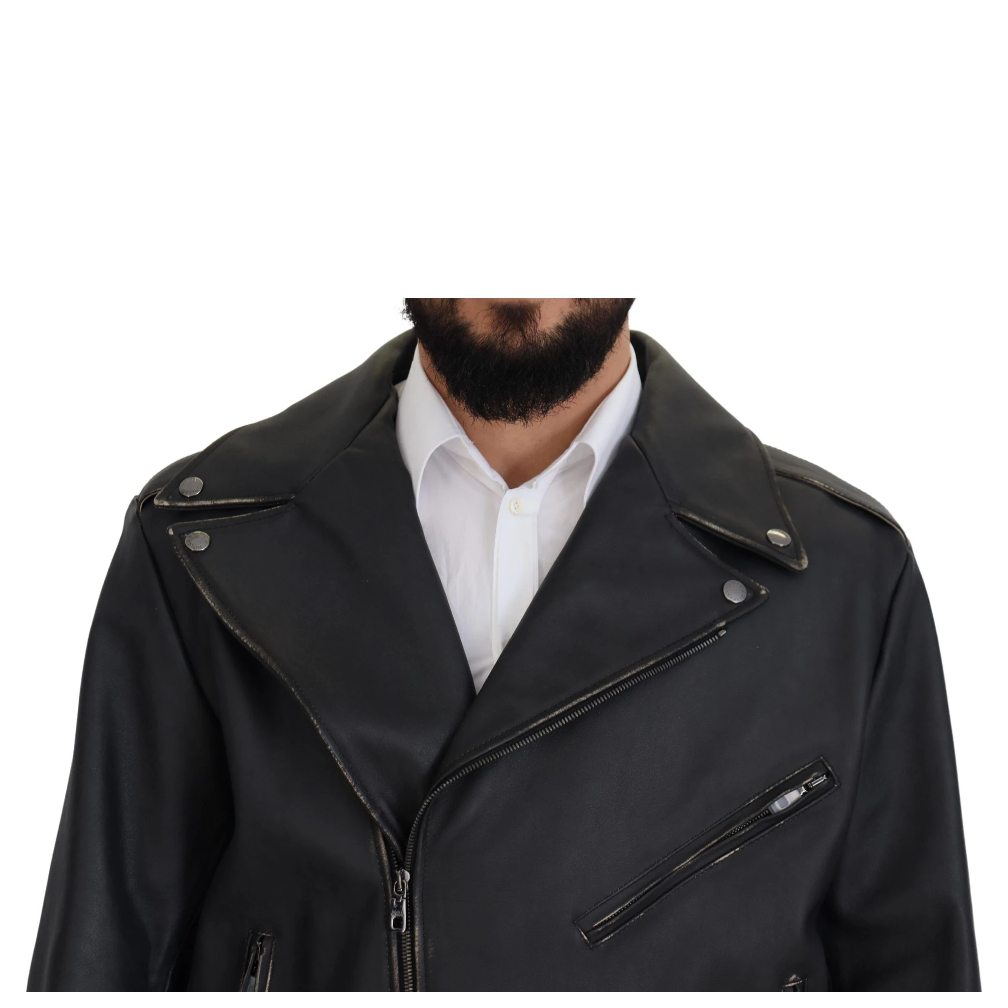 Black Leather Biker Coat Zipper Jacket
