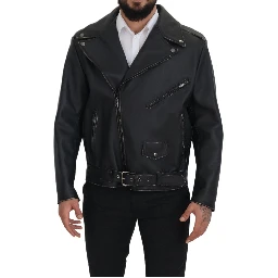 Black Leather Biker Coat Zipper Jacket