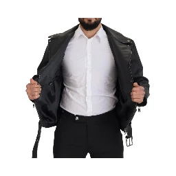 Black Leather Biker Coat Zipper Jacket